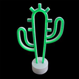Urban Shop LED Neon Cactus Table Lamp Green Accent Light Dorm Decor 12" Battery
